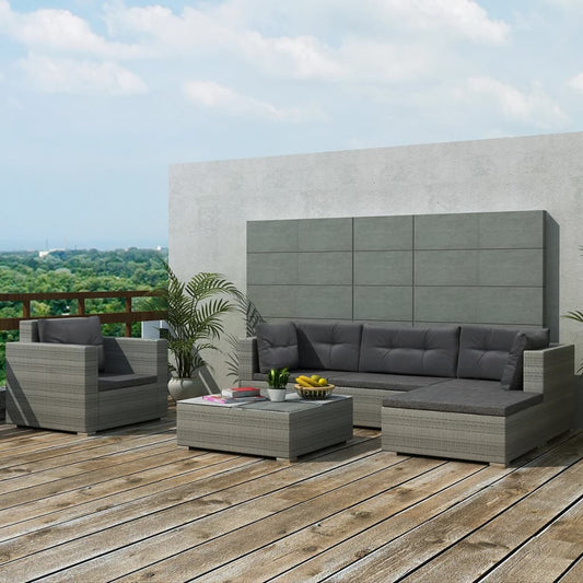 6 Piece Garden Lounge Set with Cushions Poly Rattan Grey 6 Piece Garden Lounge Set with Cushions Poly Rattan Grey