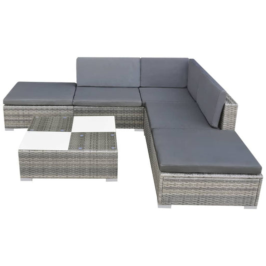 6 Piece Garden Lounge Set with Cushions Poly Rattan Grey 6 Piece Garden Lounge Set with Cushions Poly Rattan Grey