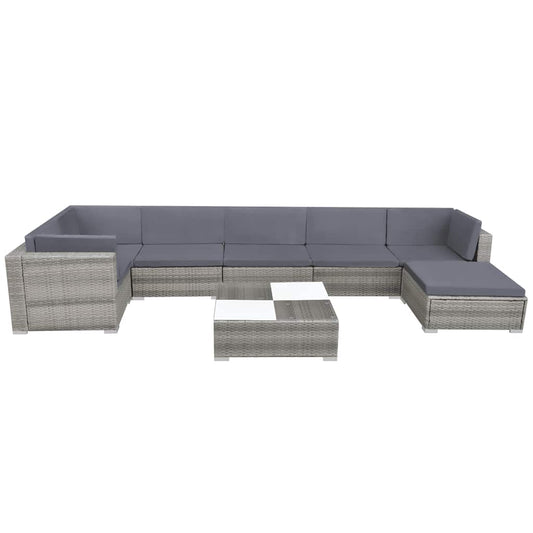 42746 vidaXL 8 Piece Garden Lounge Set with Cushions Poly Rattan Grey 42746 vidaXL 8 Piece Garden Lounge Set with Cushions Poly Rattan Grey
