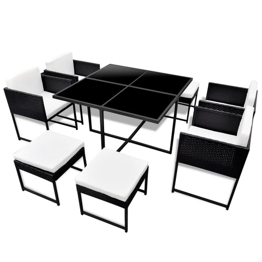 9 Piece Outdoor Dining Set with Cushions Poly Rattan Black 9 Piece Outdoor Dining Set with Cushions Poly Rattan Black