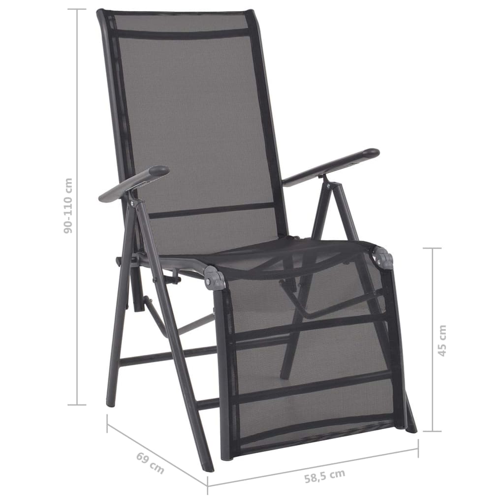 42766 vidaXL Reclining Deck Chair Aluminium and Textilene Black