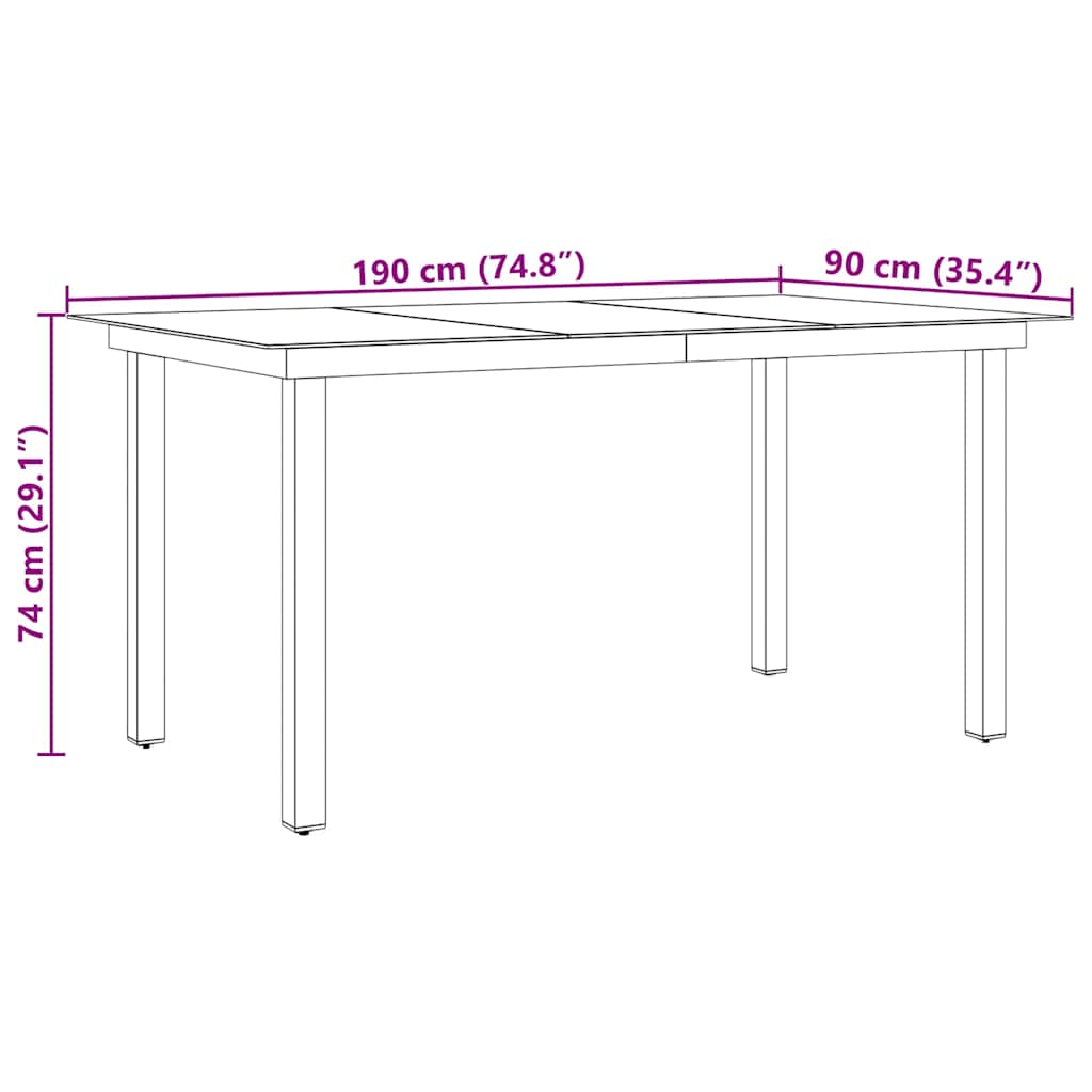 42789 vidaXL Garden Table Black 190x90x74 cm Aluminium and Glass