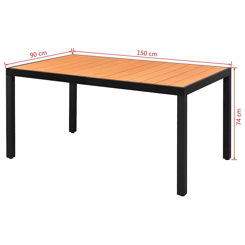 42794 vidaXL Garden Table Brown 150x90x74 cm Aluminium and WPC