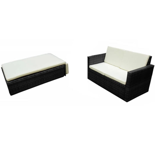 2 Piece Garden Lounge Set with Cushions Poly Rattan Black 2 Piece Garden Lounge Set with Cushions Poly Rattan Black