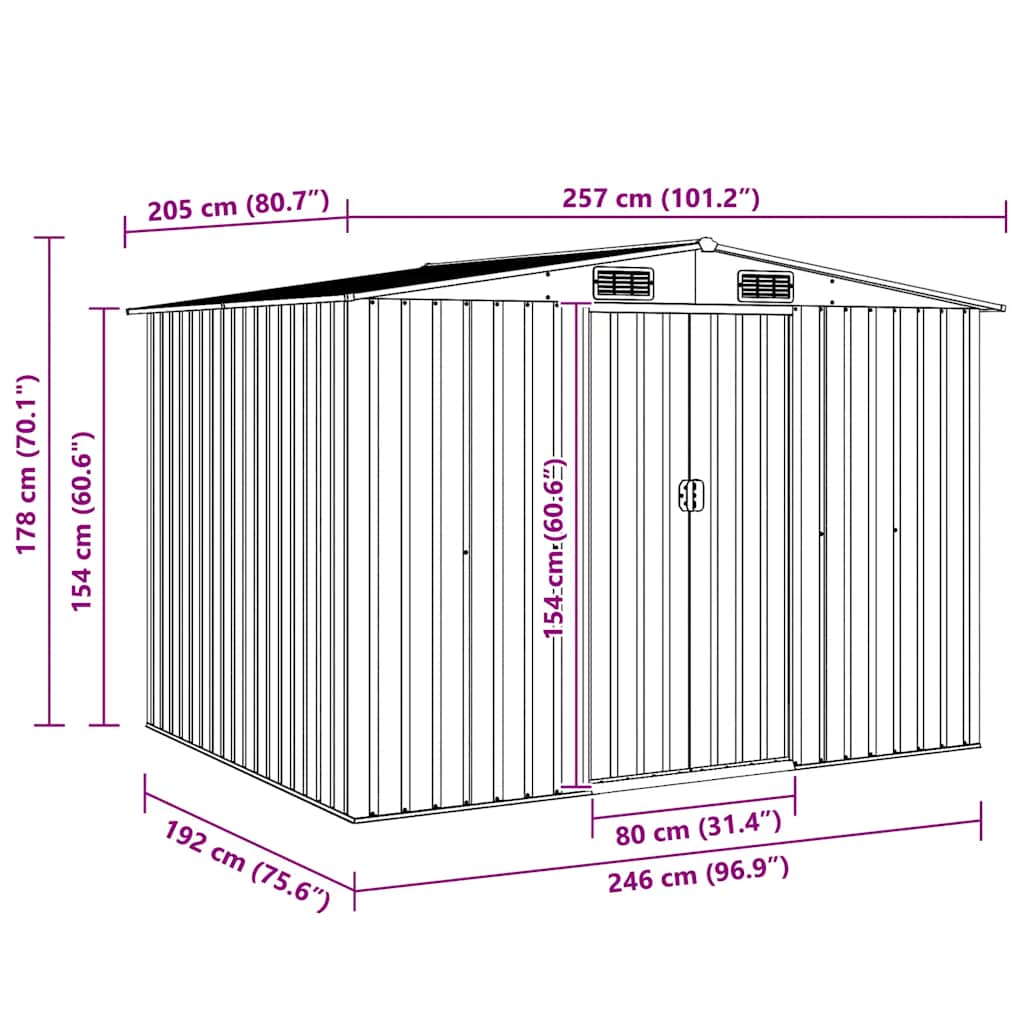 Garden Shed | Grey | Galvanised Steel | Large | Garden Shed | Rectangular