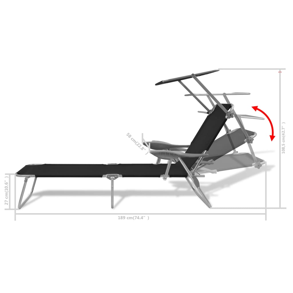 Sunlounger | Black | Powder-coated steel | Medium | Foldable