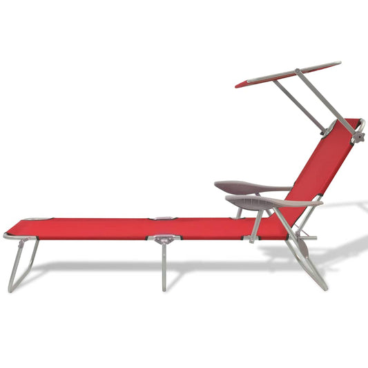 Sun Lounger with Canopy Steel Red Sun Lounger with Canopy Steel Red