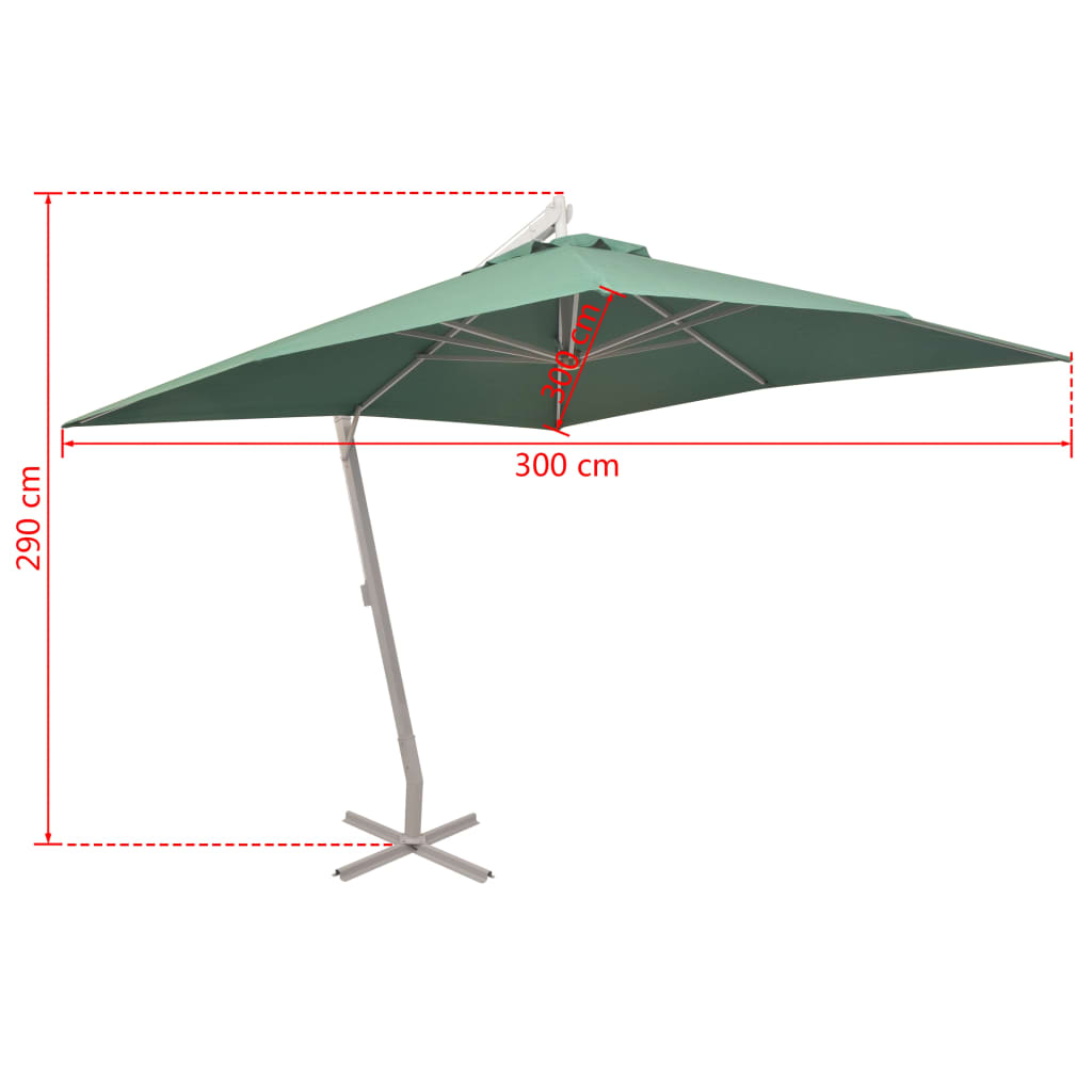 Hanging Parasol | Green | Polyester Fabric | Large | Height-Adjustable
