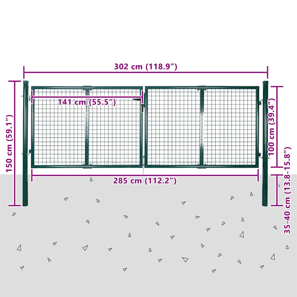 Fence Gate Steel 300x100 cm Green
