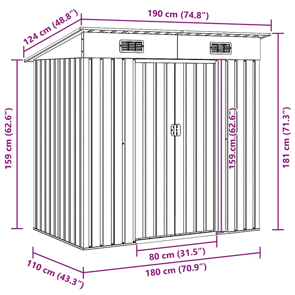 42982 vidaXL Garden Shed Grey Metal