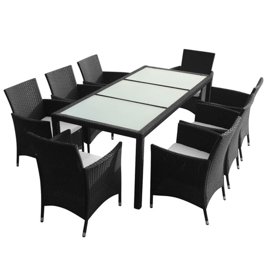 9 Piece Outdoor Dining Set with Cushions Poly Rattan Black 9 Piece Outdoor Dining Set with Cushions Poly Rattan Black