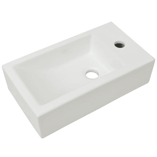 Basin with Faucet Hole Rectangular Ceramic White 46x25.5x12 cm Basin with Faucet Hole Rectangular Ceramic White 46x25.5x12 cm