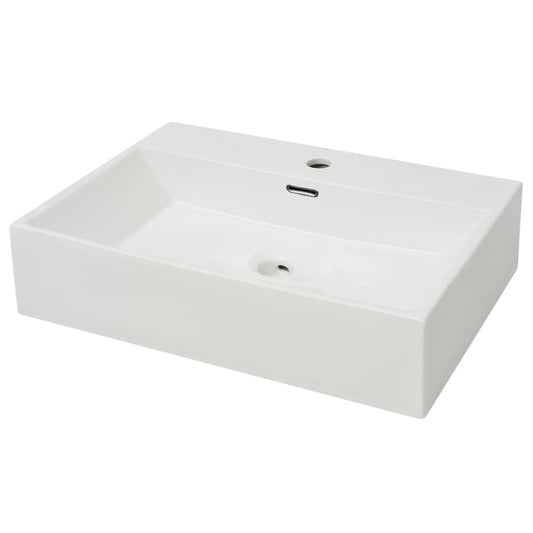 Basin with Faucet Hole Ceramic White 60.5x42.5x14.5 cm Basin with Faucet Hole Ceramic White 60.5x42.5x14.5 cm