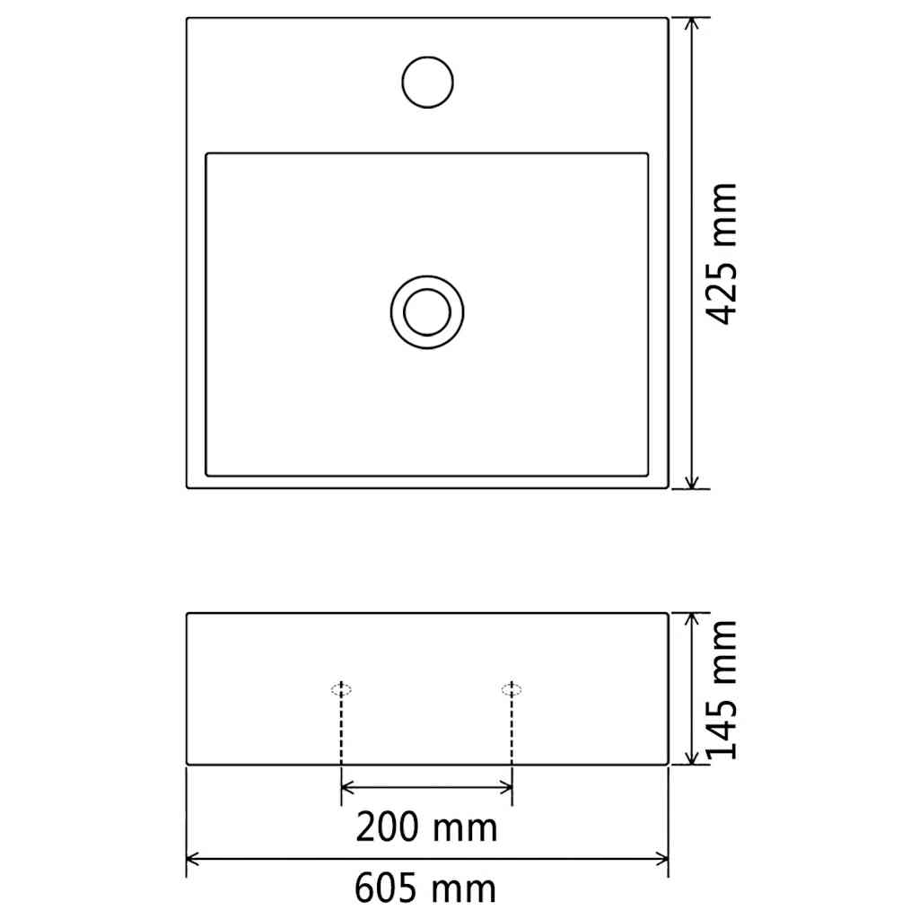 142347 vidaXL Basin with Faucet Hole Ceramic White 60,5x42,5x14,5 cm