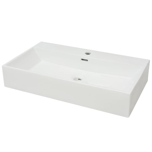 Basin with Faucet Hole Ceramic White 76x42.5x14.5 cm Basin with Faucet Hole Ceramic White 76x42.5x14.5 cm