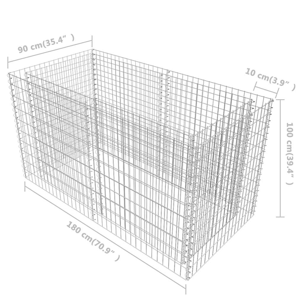 142366 vidaXL Gabion Raised Bed Steel 180x90x100 cm Silver
