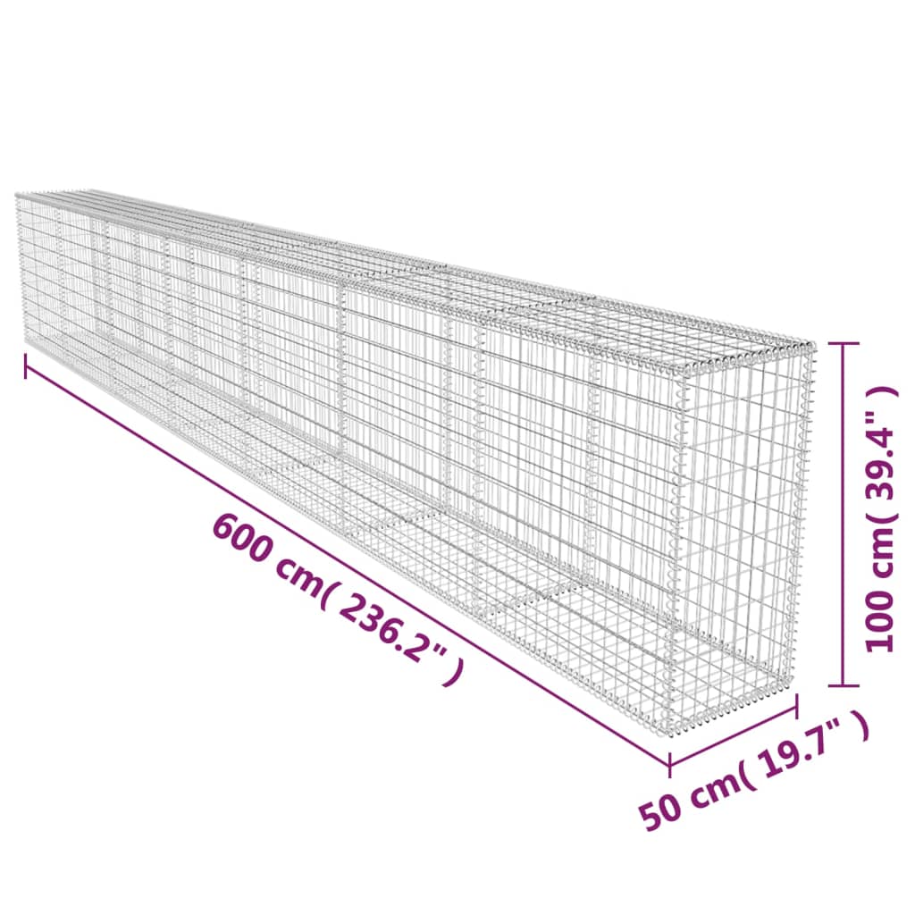Gabion Wall with Cover Galvanised Steel 600x50x100 cm