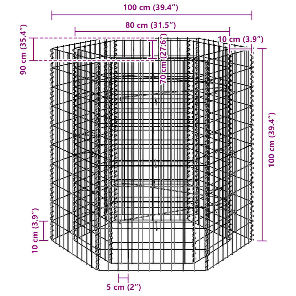 Hexagonal Gabion Raised Bed 100x90x100 cm