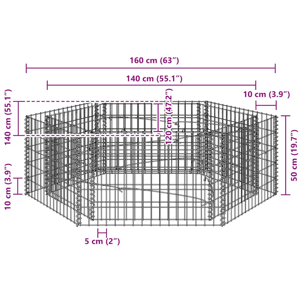 Gabion Raised Bed | Silver | Galvanised Steel | 160x140x50 cm