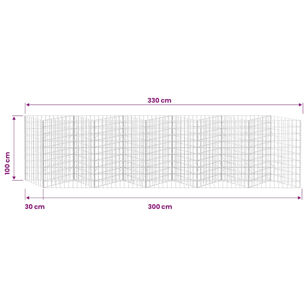 142537 vidaXL Gabion Basket Galvanised Steel 300x30x100 cm