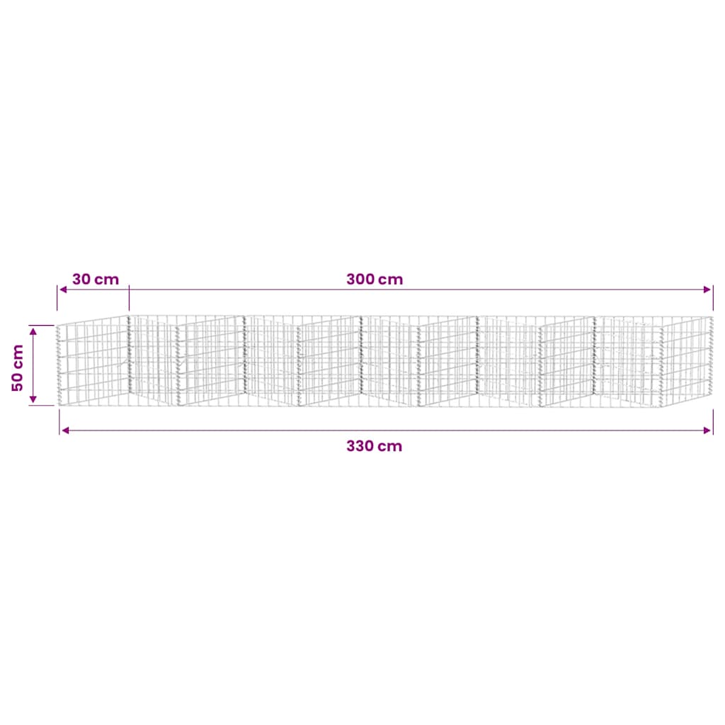 142538 vidaXL Gabion Basket Galvanised Steel 300x30x50 cm