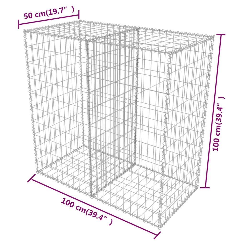 142550 vidaXL Gabion Basket Galvanised Steel 100x50x100 cm