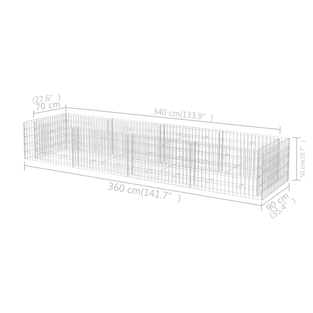 Gabion Raised Bed Steel 360x90x50 cm
