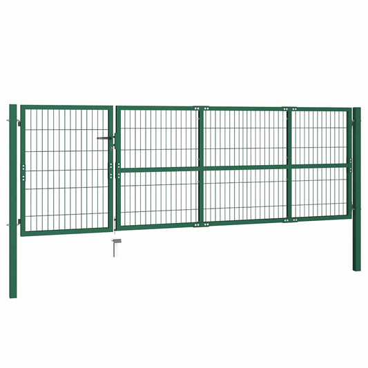 Garden Fence Gate with Posts 350x100 cm Steel Green Garden Fence Gate with Posts 350x100 cm Steel Green
