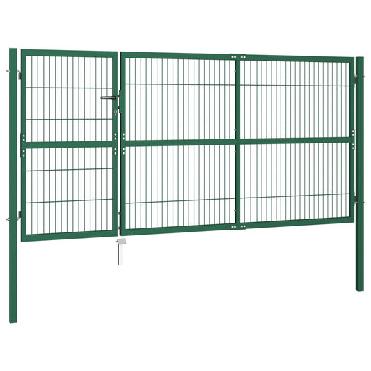 Garden Fence Gate with Posts 350x140 cm Steel Green Garden Fence Gate with Posts 350x140 cm Steel Green