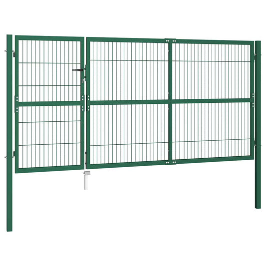 142571 vidaXL Garden Fence Gate with Posts 350x140 cm Steel Green 142571 vidaXL Garden Fence Gate with Posts 350x140 cm Steel Green