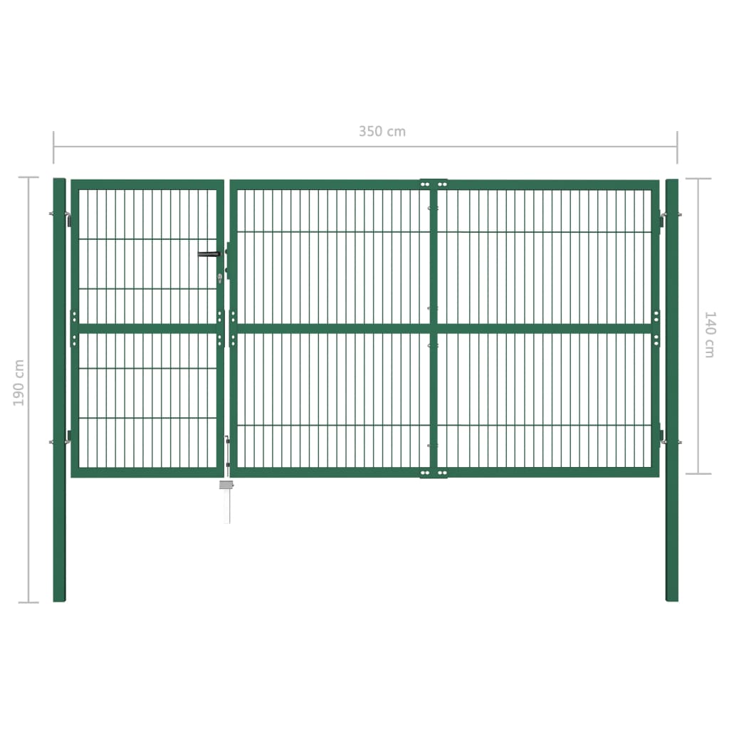 142571 vidaXL Garden Fence Gate with Posts 350x140 cm Steel Green