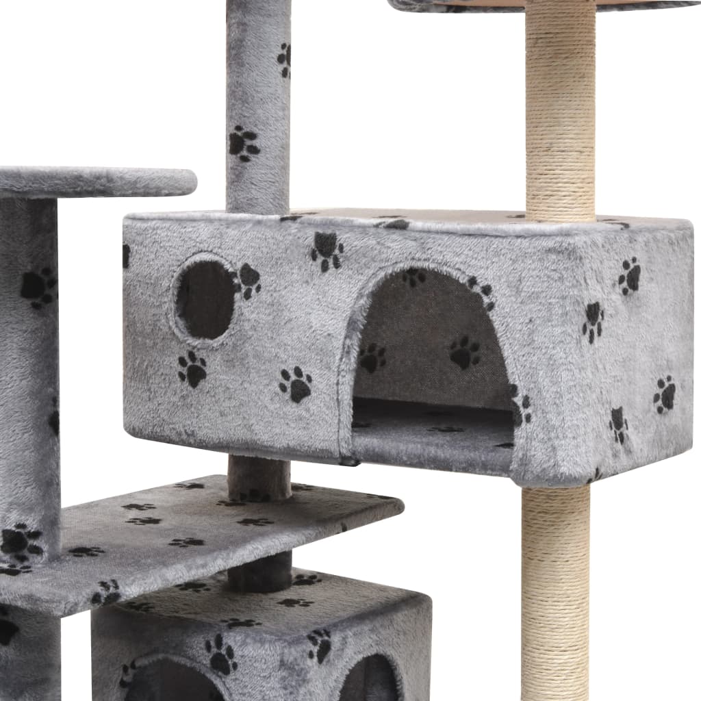 170476 vidaXL Cat Tree with Sisal Scratching Posts 125 cm Paw Prints Grey