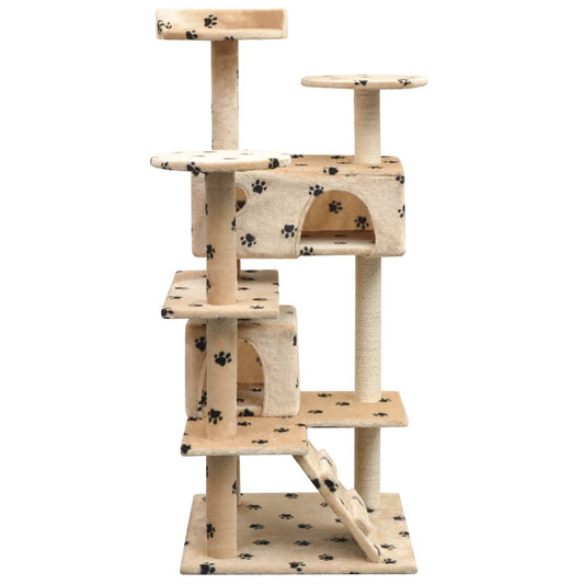 Cat Tree with Sisal Scratching Posts 125 cm Paw Prints Beige Cat Tree with Sisal Scratching Posts 125 cm Paw Prints Beige