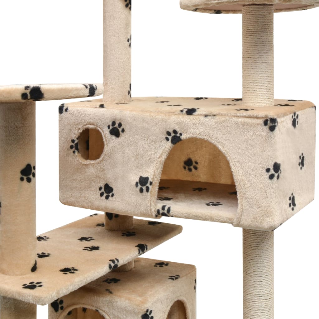 170478 vidaXL Cat Tree with Sisal Scratching Posts 125 cm Paw Prints Beige