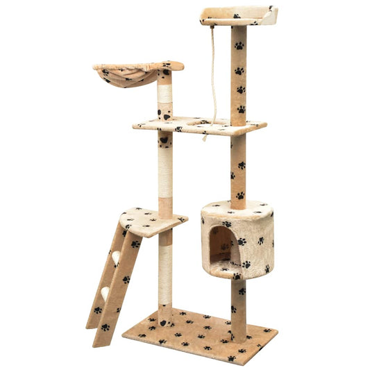 Cat Tree with Sisal Scratching Posts 150 cm Paw Prints Beige Cat Tree with Sisal Scratching Posts 150 cm Paw Prints Beige