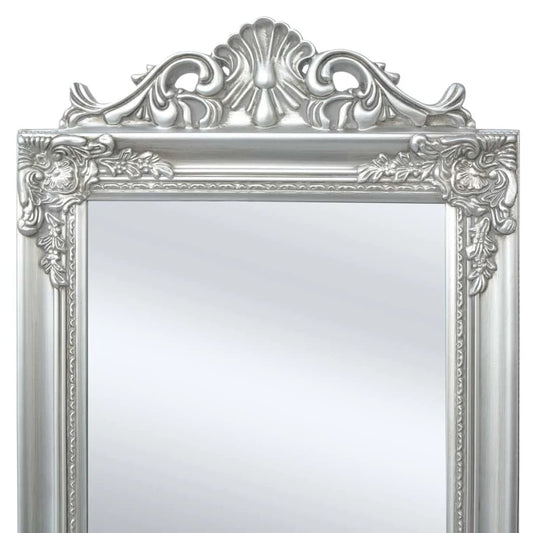 Free-Standing Mirror Baroque Style 160x40 cm Silver Free-Standing Mirror Baroque Style 160x40 cm Silver
