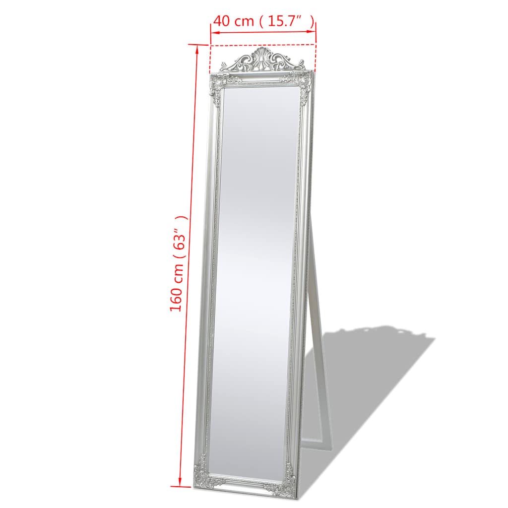 243693 vidaXL Free-Standing Mirror Baroque Style 160x40 cm Silver