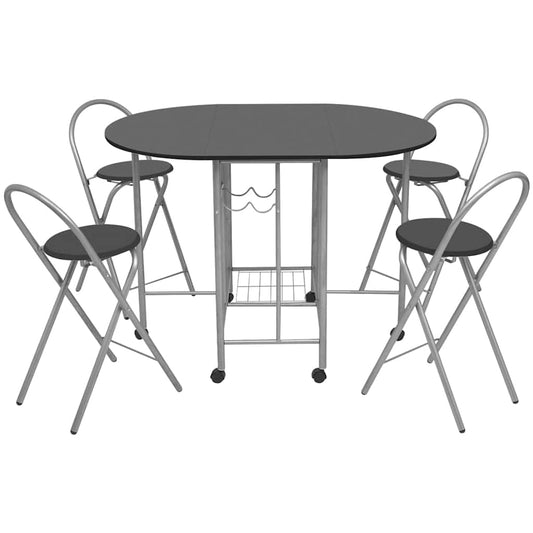 Five Piece Folding Dining Set MDF Black Five Piece Folding Dining Set MDF Black