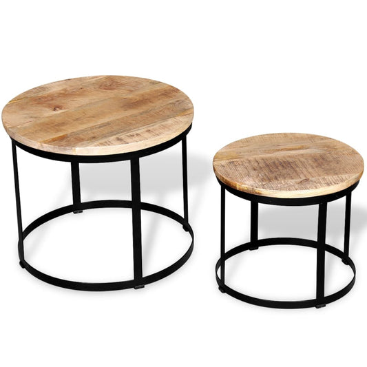 Two Piece Coffee Table Set Rough Mango Wood Round 40 cm/50 cm Two Piece Coffee Table Set Rough Mango Wood Round 40 cm/50 cm
