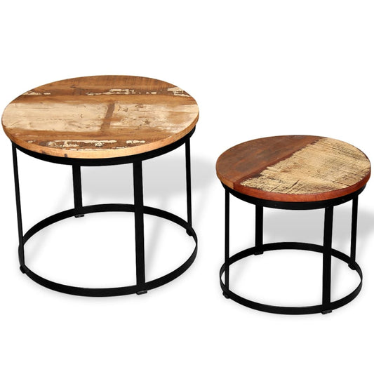 Two Piece Coffee Table Set Solid Reclaimed Wood Round 40cm/50cm Two Piece Coffee Table Set Solid Reclaimed Wood Round 40cm/50cm