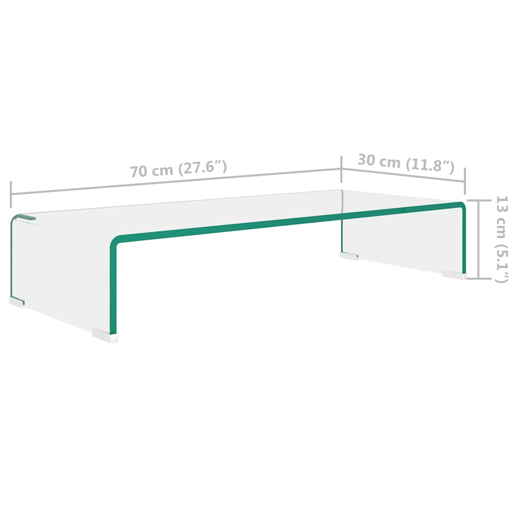 244128 vidaXL TV Stand/Monitor Riser Glass Clear 70x30x13 cm