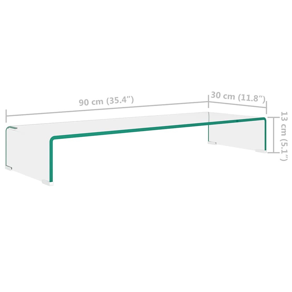 244130 vidaXL TV Stand/Monitor Riser Glass Clear 90x30x13 cm
