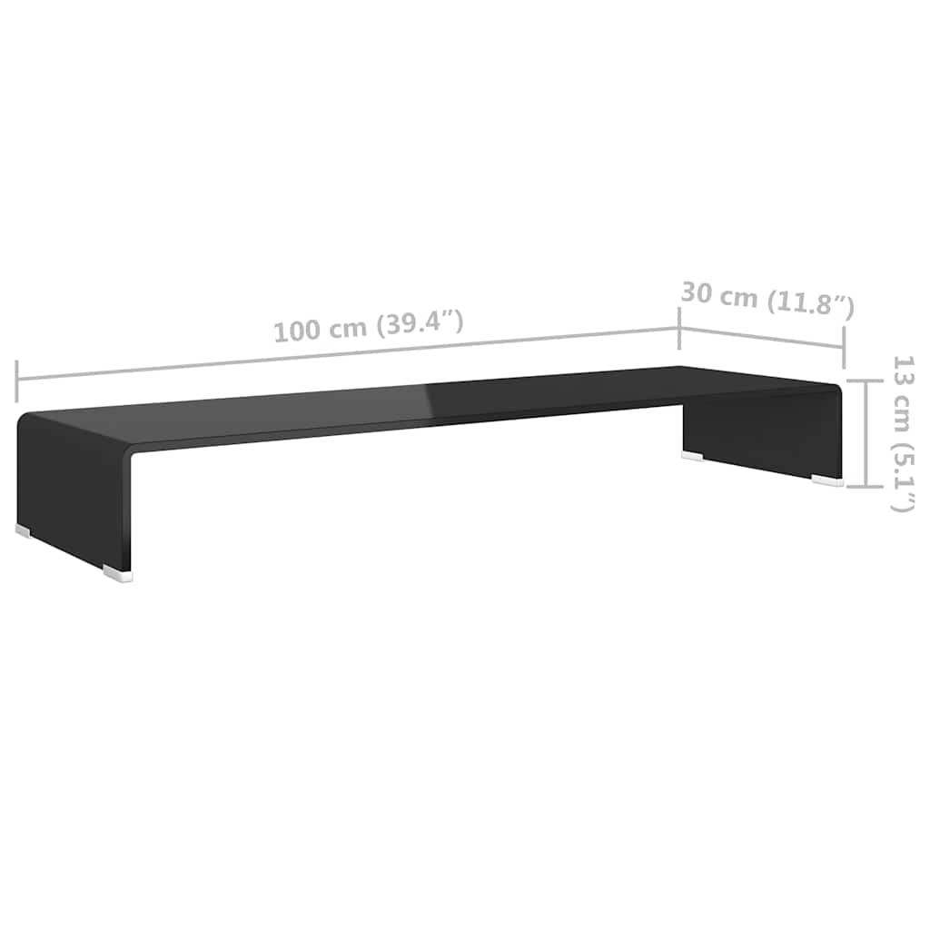 244139 vidaXL TV Stand/Monitor Riser Glass Black 100x30x13 cm
