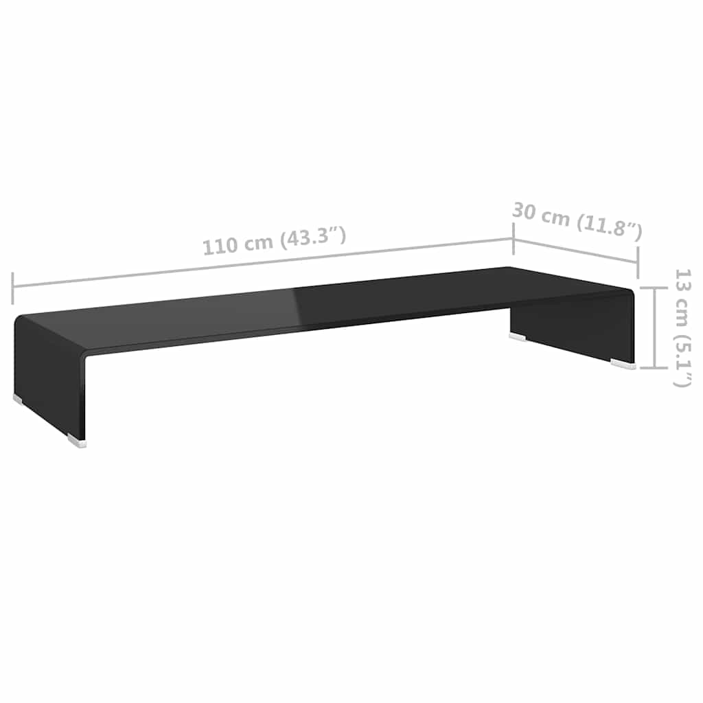 244140 vidaXL TV Stand/Monitor Riser Glass Black 110x30x13 cm
