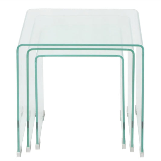 244190 vidaXL Three Piece Nesting Table Set Tempered Glass Clear 244190 vidaXL Three Piece Nesting Table Set Tempered Glass Clear