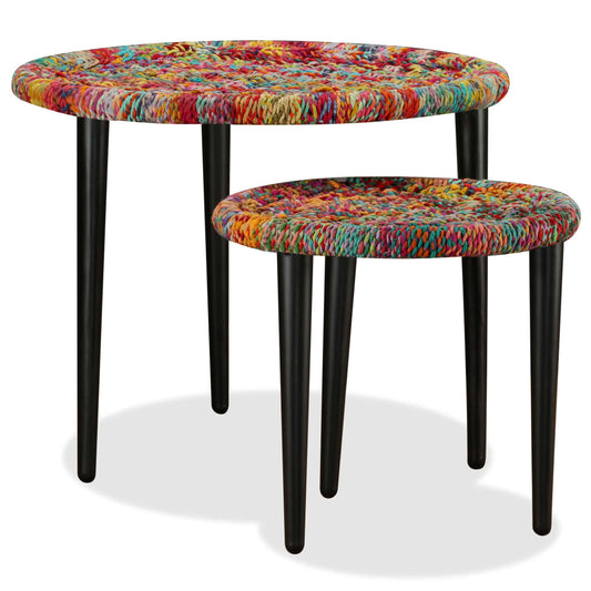 Coffee Table Set 2 Pieces Chindi Weave Details Multicolour Coffee Table Set 2 Pieces Chindi Weave Details Multicolour