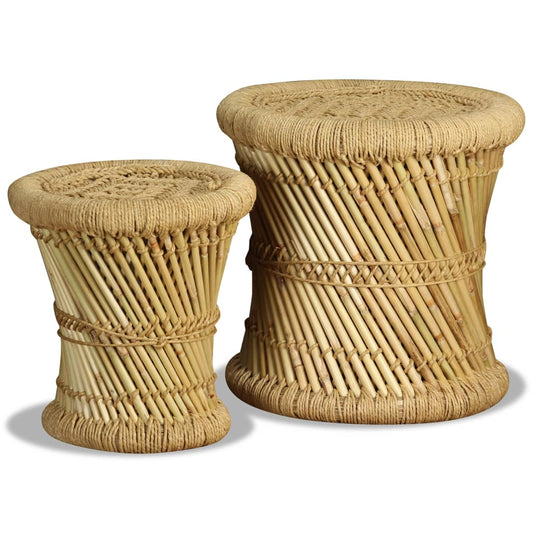 Stools 2 pcs Bamboo and Jute Stools 2 pcs Bamboo and Jute