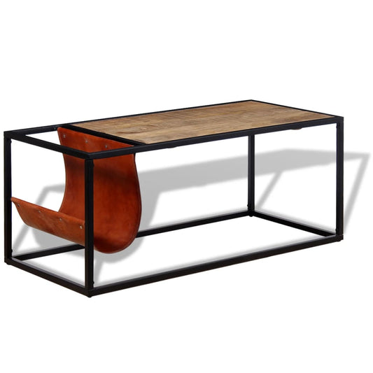 Coffee Table with Genuine Leather Magazine Holder 110x50x45 cm Coffee Table with Genuine Leather Magazine Holder 110x50x45 cm