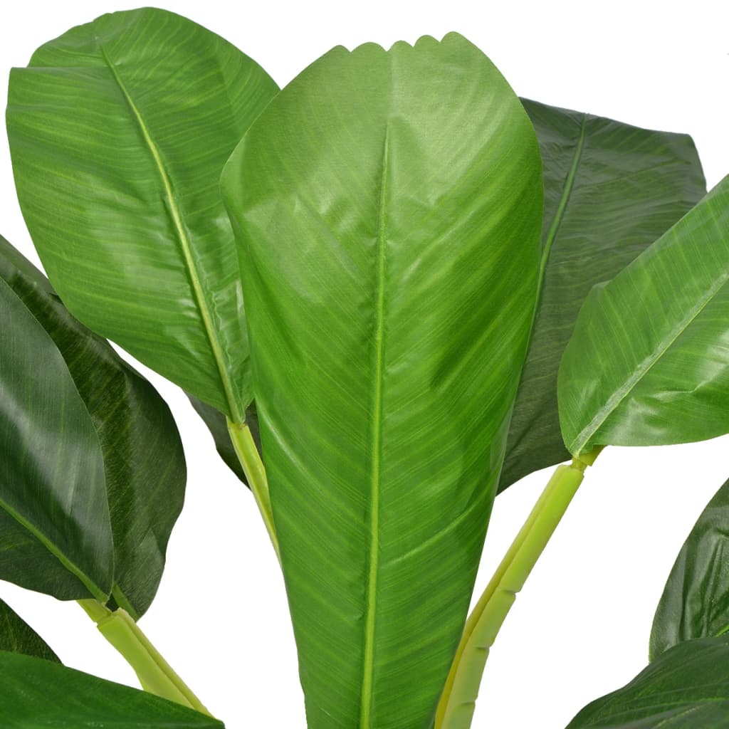 Close-up of the realistic leaves of the 150 cm artificial banana tree plant with pot, showcasing detailed design and vibrant green colour.