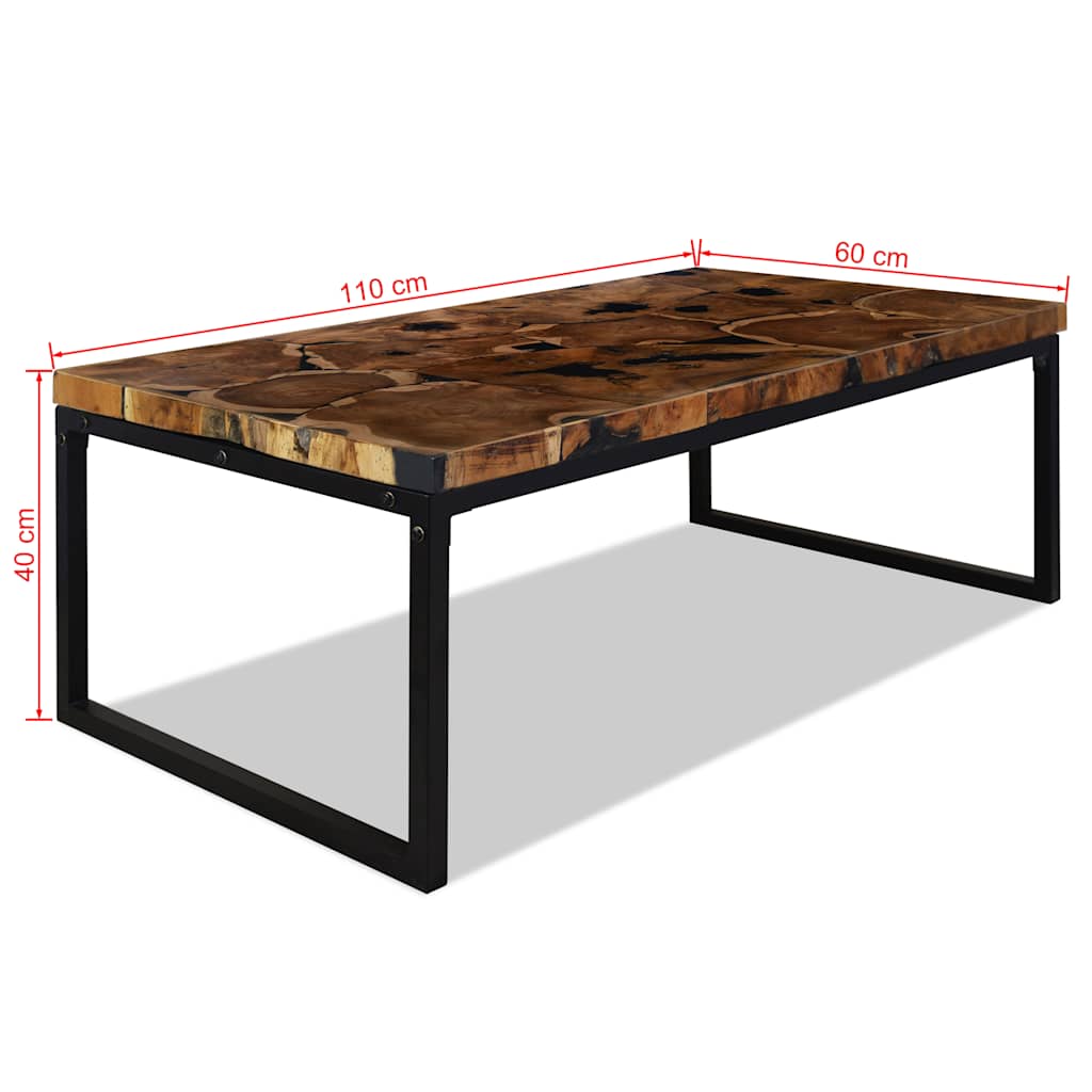 Coffee Table | Black and Brown | Teak Wood and Resin | 110x60x40 cm